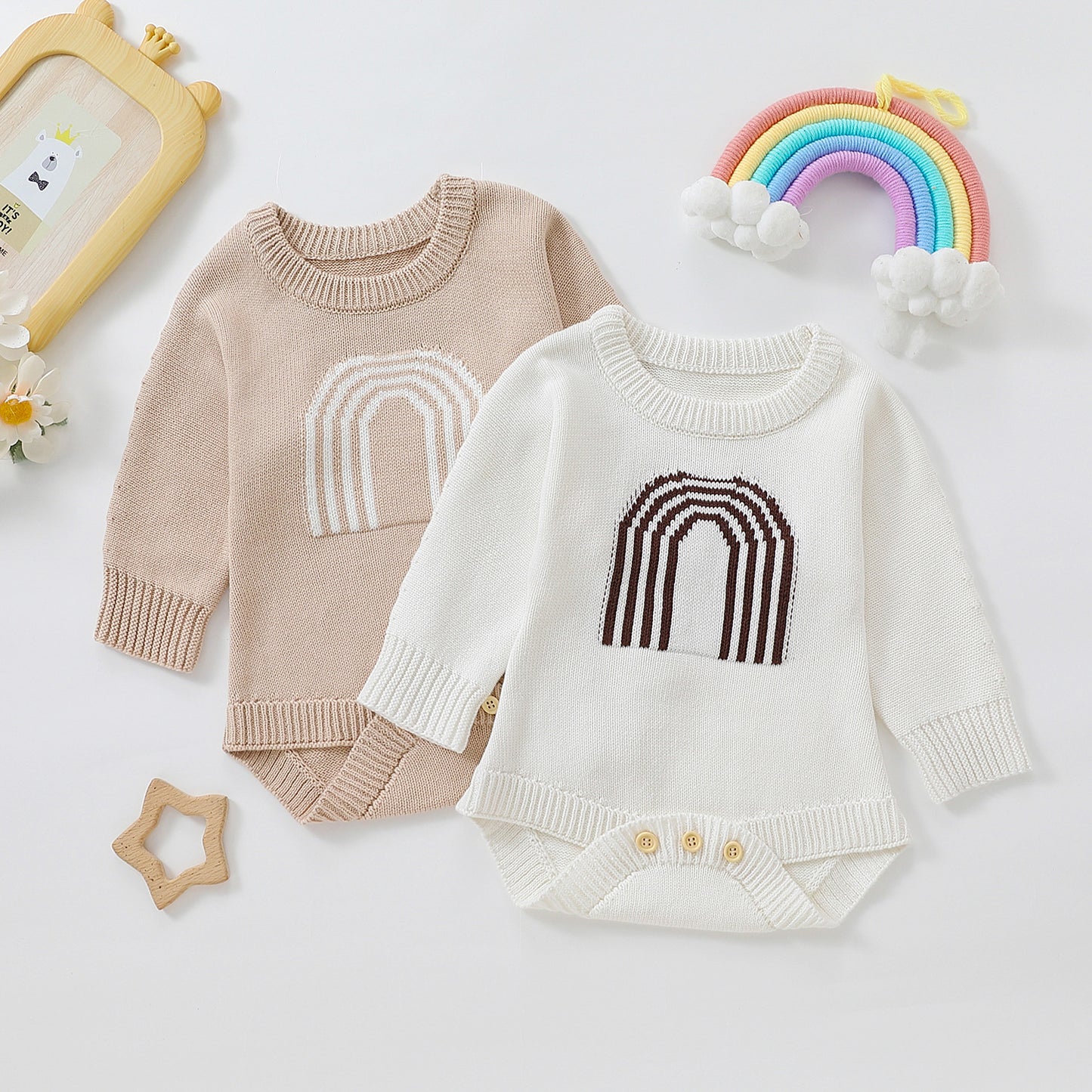 Children's Romper Sweater White Light Brown