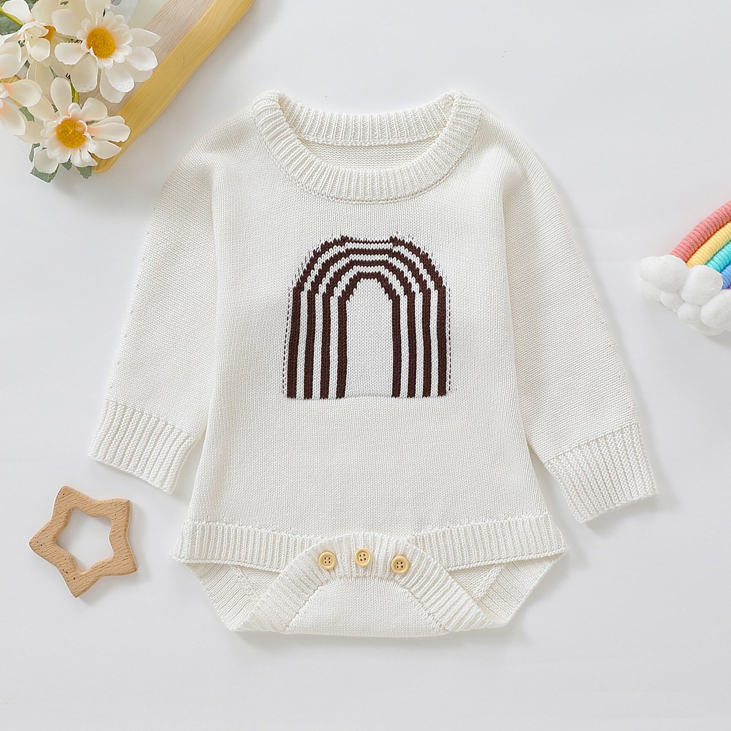 Children's Romper Sweater White Light Brown