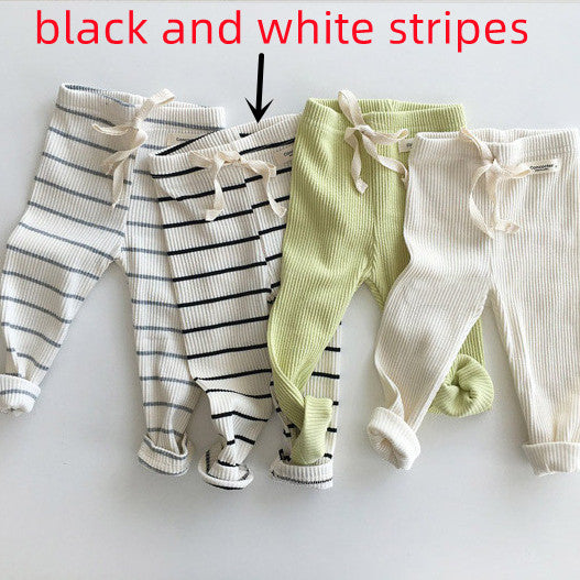 Baby Candy Color Pit Strip Threaded Stretch Trousers Leggings