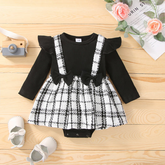 Flounced Sleeve Double Bowknot Classic Style One-piece Baby's Gown