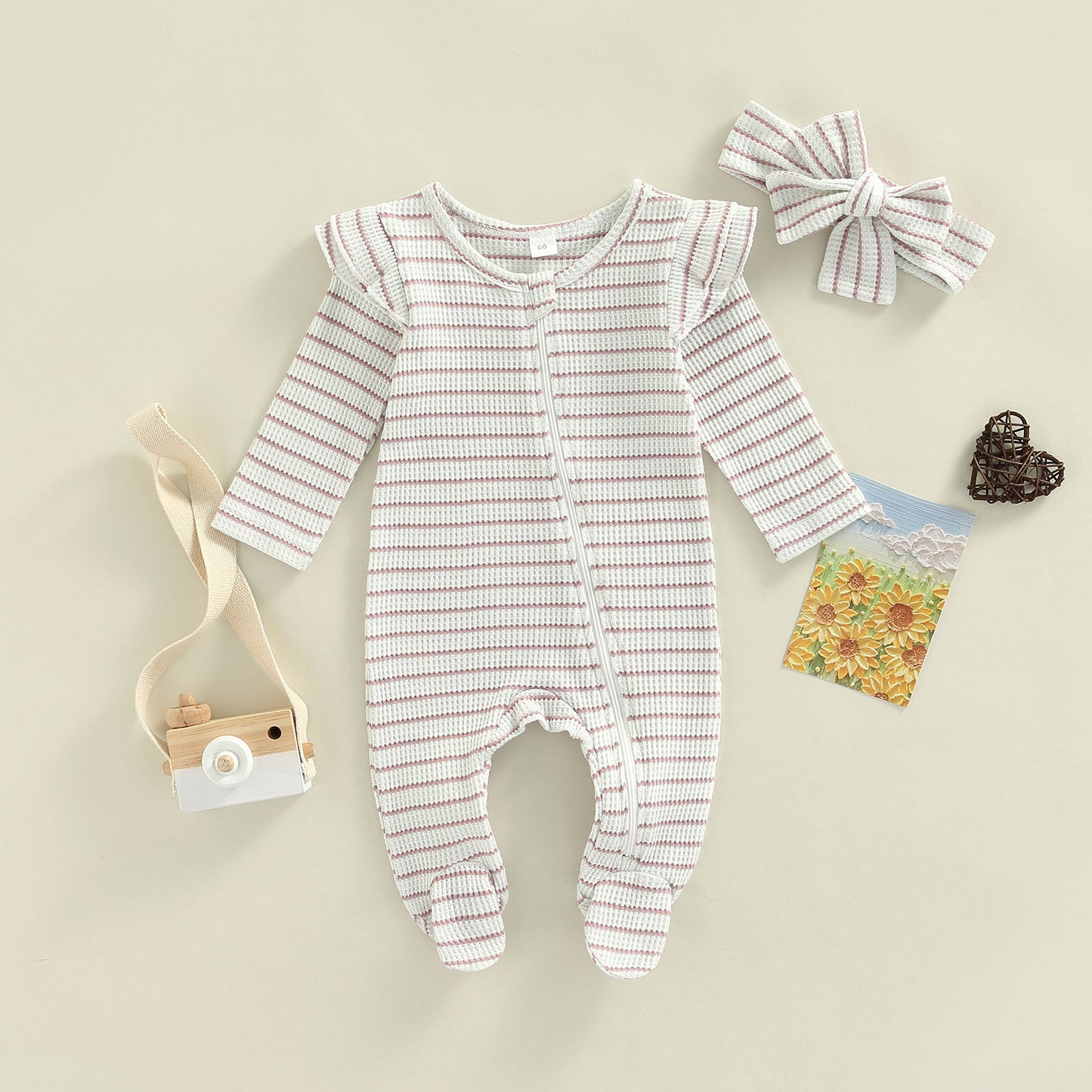 Baby Bodysuit With Fly Sleeves Solid Colour Zip